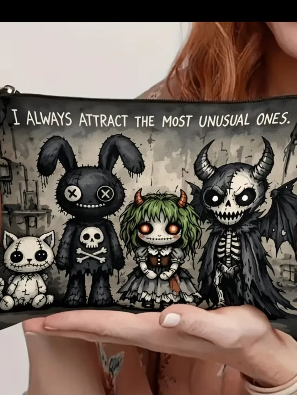 Unusual Ones Graphic Black Zip Cosmetic Pouch